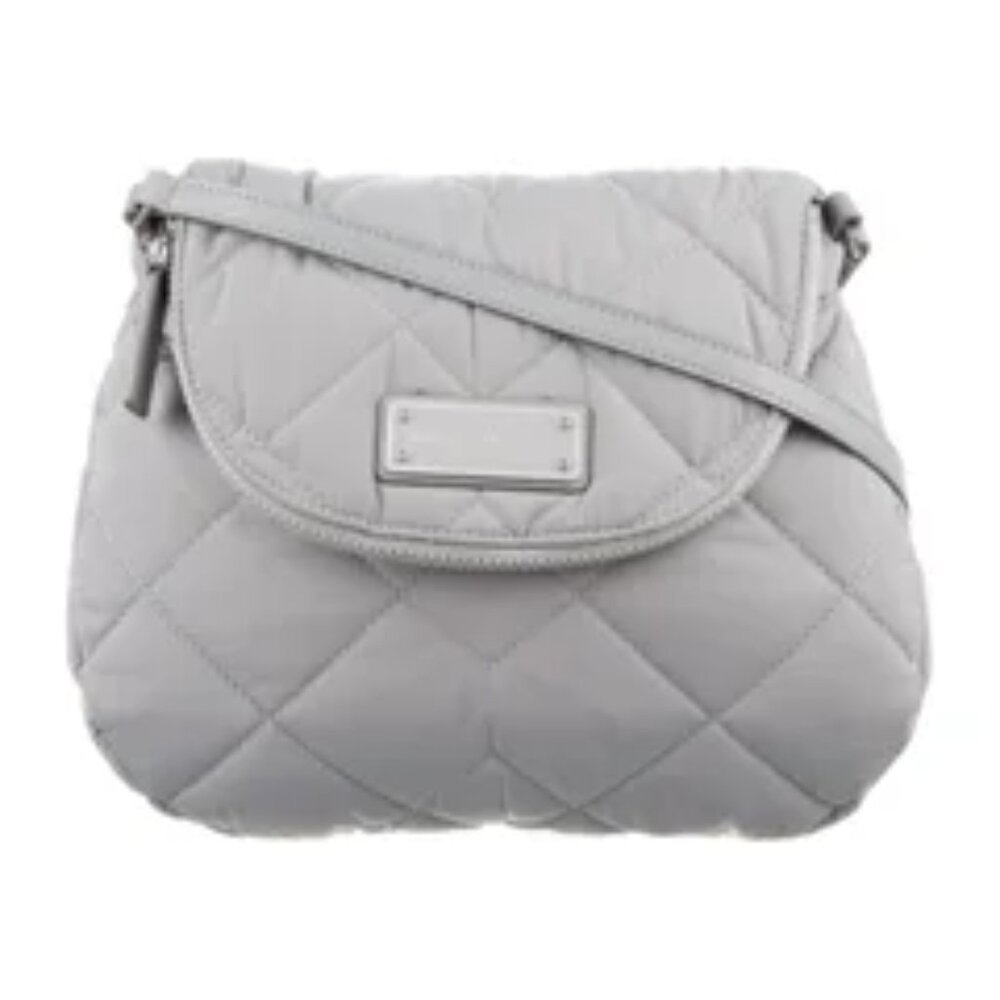 Marc Jacobs Light Gray Quilted Nylon Mini Messenger Crossbody Bag 11"X9"X2"